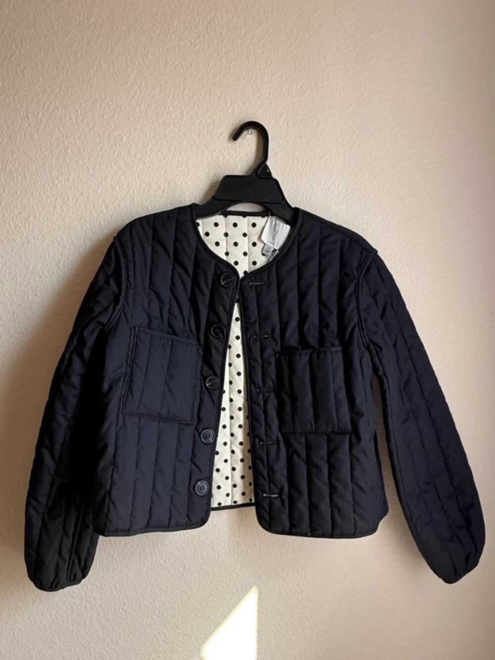 Joie Women's Reversible Quilted Jacket Cream Polka Dot Black Cotton Size S NWT - Picture 5 of 16